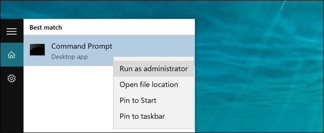 Best match 
Command Prompt 
Desktop app 
Run as administrator 
Open file location 
Pin to Start 
Pin to taskbar 