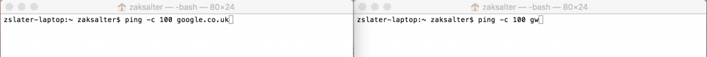 zaksalter— b 
zaksalter$ ping -c lee google. co.ukC] 
-bash — 
zaksalter$ ping —c løe guf) 
80Ä24 