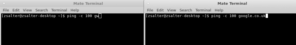 Mate 
File Edit View Search Terminal Help 
[zsalter@zsalter-desktop —Is ping -c 
Terminal 
lee g 
Mate Terminal 
File Edit View Search Terminal Help 
[zsalter@zsalter-desktop —Is ping -c lee google. co.uk 