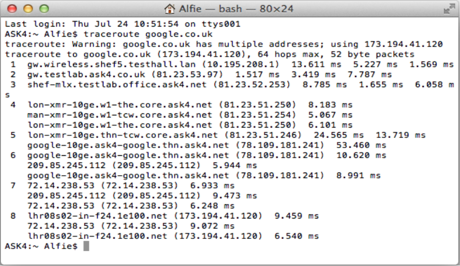 traceroute google.co.uk