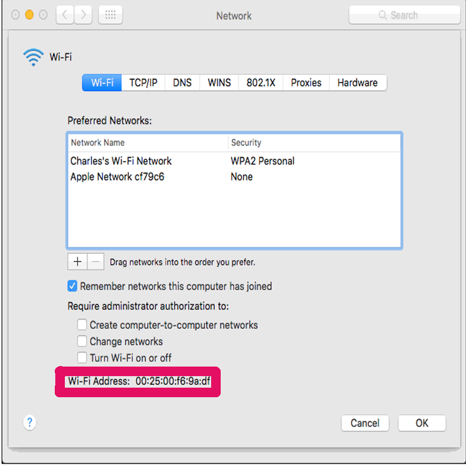 wireless mac address on a mac